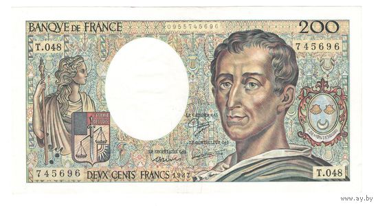 Франция 200 франков 1987 года. Тип P 155b. Подпись P. A. Strohl, D. Ferman and B. Dentaud. Редкая! Состояние XF+/aUNC!