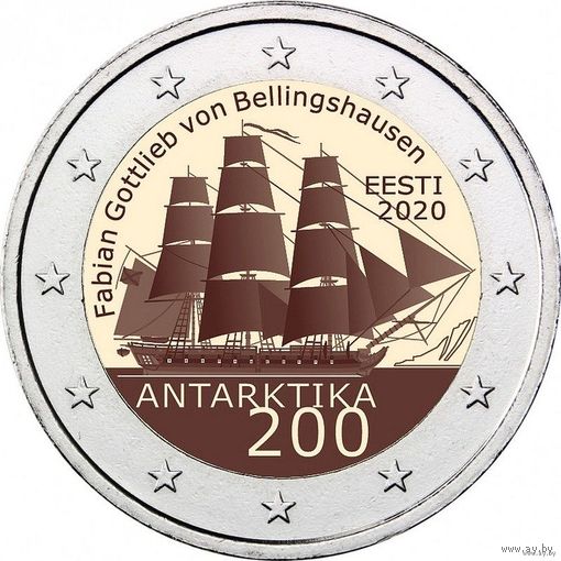 2 евро Эстония 2020 200 лет со дня открытия Антарктиды  UNC из ролла