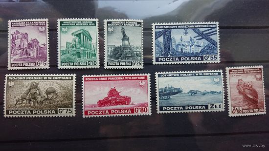 Польша 1941 Польское правительство в эмиграции в Лондоне (Мих.360-367) **, полная серия, 8 марок.