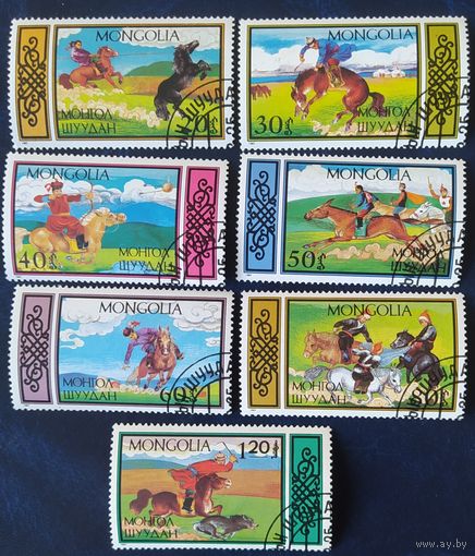 Монголия 1987 наездники, лошадь .