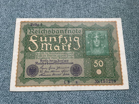 Германия Имперская банкнота 50 марок Reihe 1 Серия LB a 157218 Берлин 24.06.1919 год