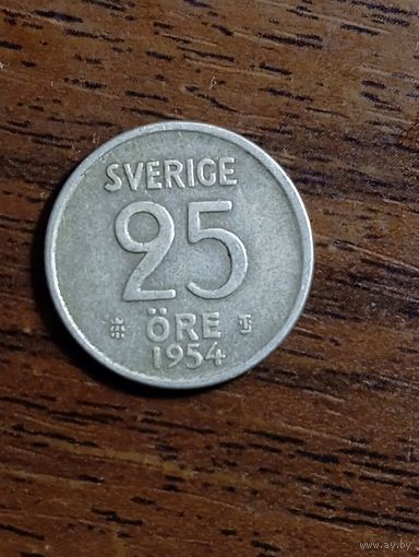 Швеция 25 эре 1954 года . Серебро .