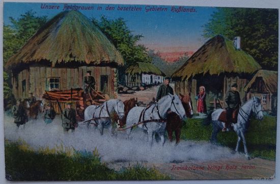 Немецкие войска в русской деревне. 1917. Прошла почту