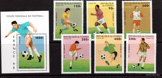 Конго-1996,(Мих.1444-1449,Бл.128)  ** , Спорт, ЧМ по футболу