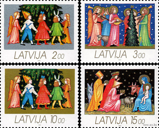 Рождество  Латвия 1992 год серия из 4-х марок