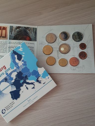 Люксембург 2007 год. 1, 2, 5, 10, 20, 50 евроцентов, 1, 2 евро и 2+2 евро юбилейные 2007 года . Набор монет в BU буклете.