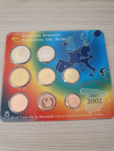 Официальный набор монет евро Испании регулярного чекана (8 монет) 2002 года BU.