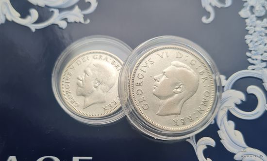 Две серебряные монеты. С рубля, без МЦ Великобритания. 2 шиллинга 1939 и 1 шиллинг 1936