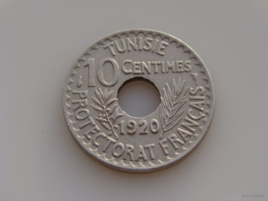 Тунис.  10 сантимов 1920 год KM#243  Тираж: 3.000.000 шт
