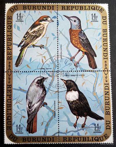 Бурунди 1970 г. Птицы. Фауна, сцепка из 4 марок #0162-Ф1