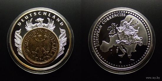 Медаль (Германия) памятная медаль (d-40мм) (серебрение) (proof) вставка – 1 марка 1977 года, золоч.