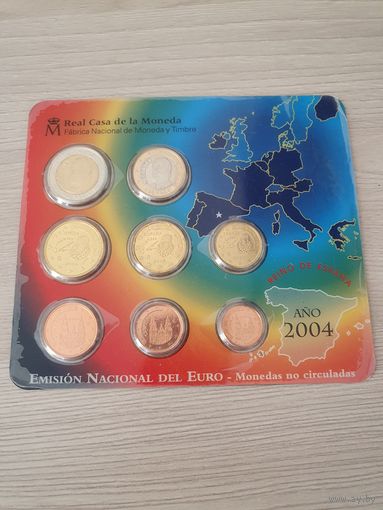Официальный набор монет евро Испании регулярного чекана (8 монет) 2004 года BU.