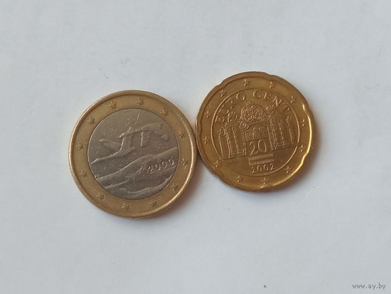 1  евро 2000 и 20 евроцентов 2002.