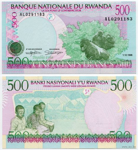 Руанда. 500 франков (образца 1998 года, P26, UNC)