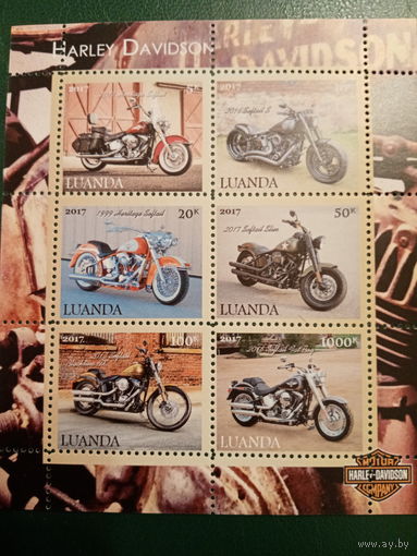 Луанда 2017. Классические мотоциклы Harley Davidson. Малый лист