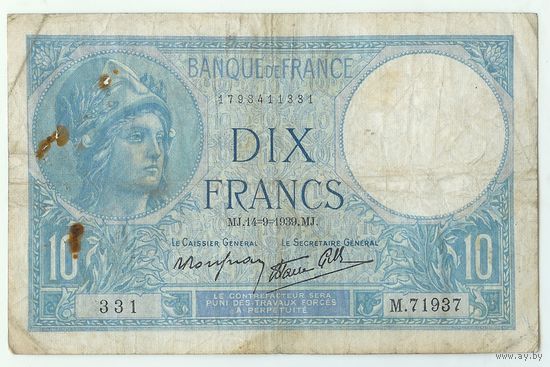 Франция, 10 франков 1939 год.