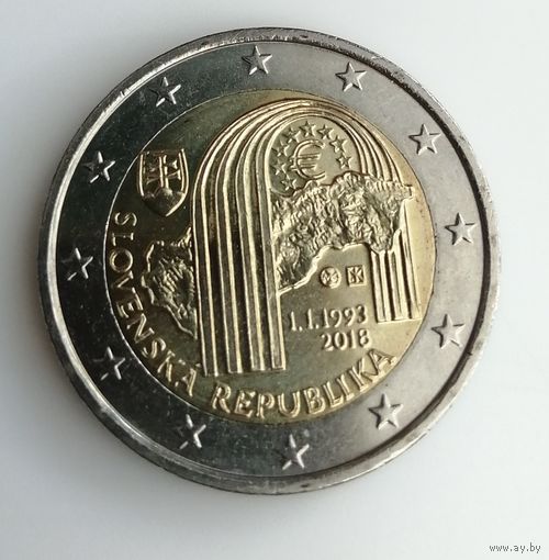 Словакия. 2 евро 2018. 25 лет Республике. UNC