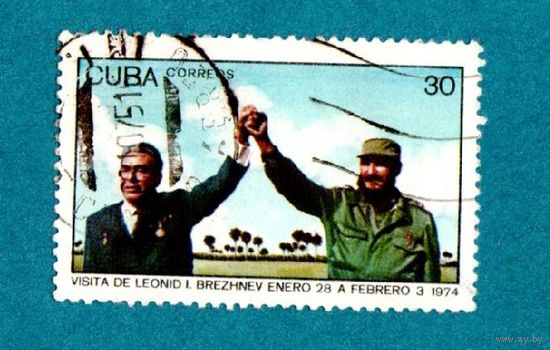 Марка Кубы-1974- Визит Л. И. Брежнева - Генерального секретаря Коммунистической партии СССР на Кубу.