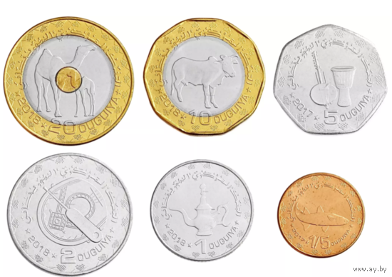 МАВРИТАНИЯ 2017-2018 год. НАБОР 6 монет (1/5, 1, 2, 5, 10 и 20 Угий ) UNC