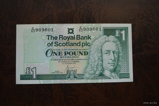 Шотландия 1 фунт образца 2001 года AUNC p351e