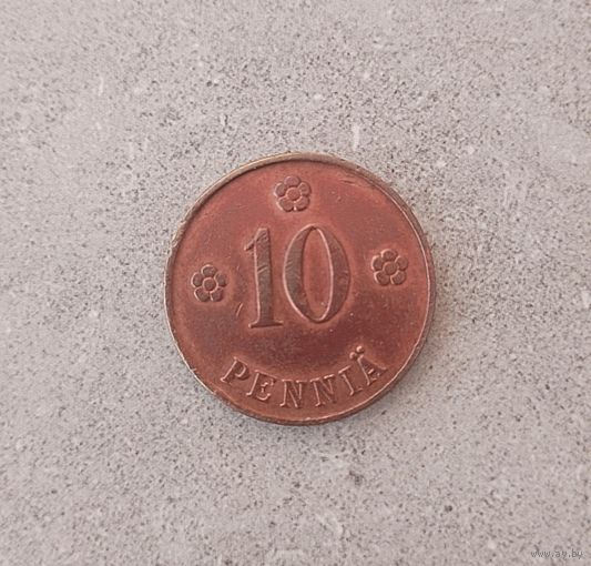 10 пенни 1921 года Финляндия. Финляндская Республика(Suomi) (1918-1962). Очень красивая монета!