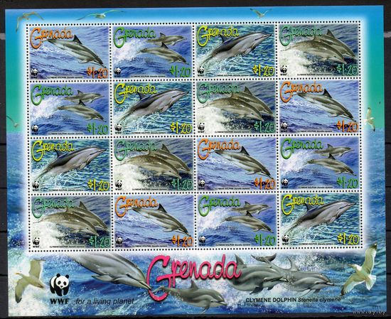 Дельфины Гренада 2007 год серия из 4-х марок в малом листе (4 серии)