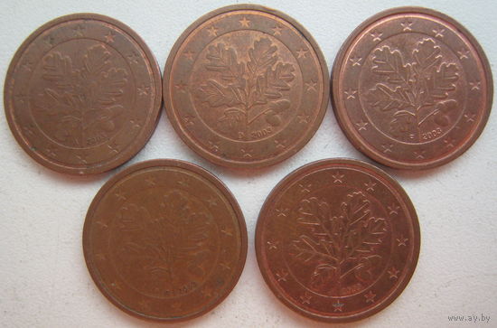 Германия 2 евроцента 2003 г. (A) (D) (F) (G) (J). Цена за 1 шт.