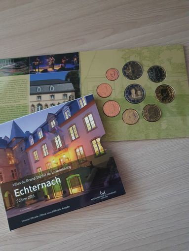 Люксембург 2015 год. 1, 2, 5, 10, 20, 50 евроцентов, 1, 2 евро и 2 евро юбилейные 2015 года . Набор монет в BU буклете.