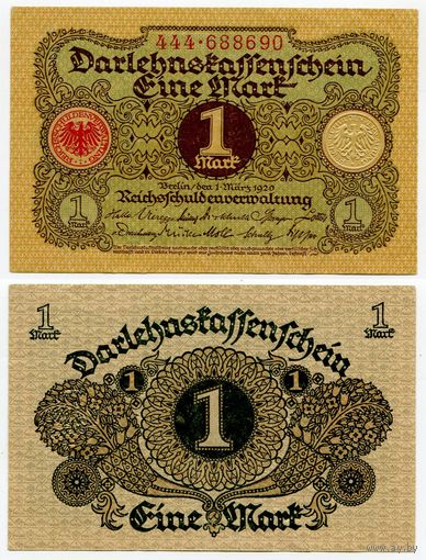 Германия. 1 марка (образца 1920 года, P58, aUNC)