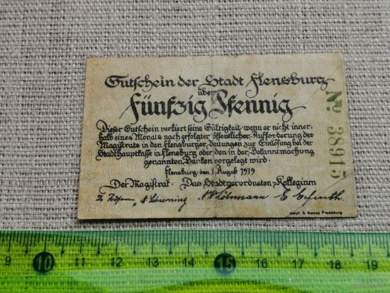 Германия-нотгельд     50 пфенингов  Flensburg 1919