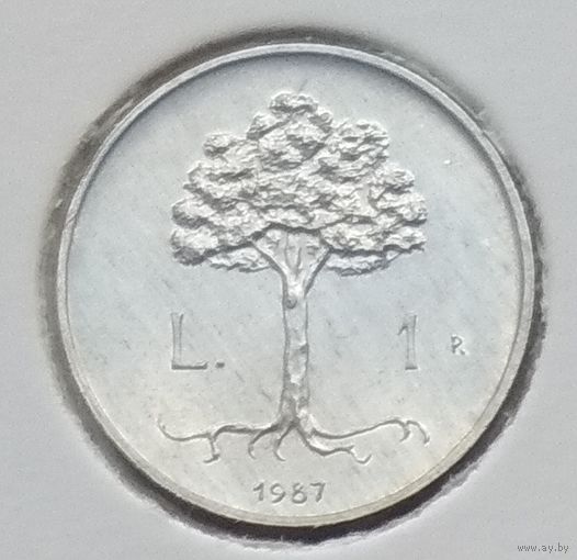 Сан-Марино 1 лира 1987 г. 15 лет возобновлению чеканки монет. В холдере