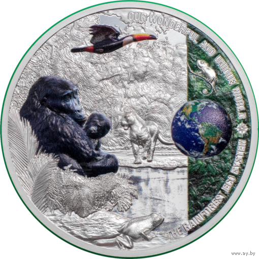 Палау 10 долларов 2021г. "Экосистемы нашей Земли - Тропический лес. Горилла". Монета в капсуле; подарочном футляре; номерной сертификат; коробка. СЕРЕБРО 62,20гр.(2 oz).