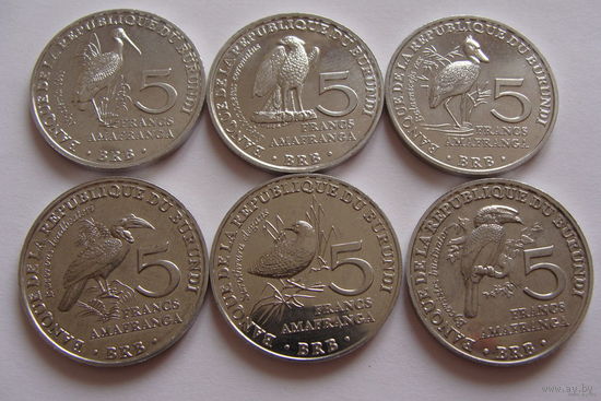 Бурунди. Набор 6 монет 5 франков 2014 год "Птицы"  Тираж: 300.000 шт