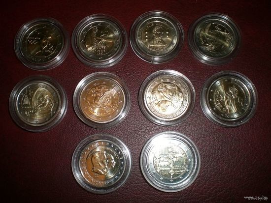 Лот юбилейных 2-х еврочных монет ( 11 шт.), состояние  UNC