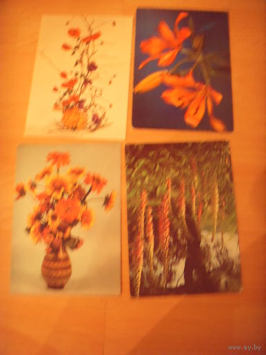 3 открытки ПНР и 1 открытка ГДР чистые цветы