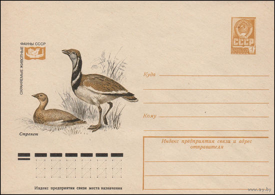 Художественный маркированный конверт СССР N 78-285 (26.05.1978) Охраняемые животные фауны СССР  Стрепет