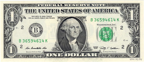 США, 1 $, 2009 г., "В", Нью-Йорк, UNC