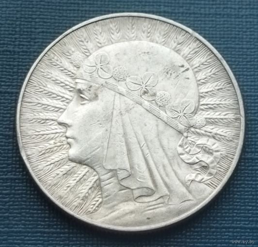 Серебро 0,750! Редкость! Польша 10 злотых, 1932-1934 Королева Ядвига (с отметной монетного двора под лапой)