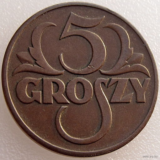 Польша, 5 грошей 1938 года (w), состояние XF, Y#10a