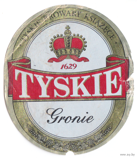 Этикетка пива Tyskie Польша б/у П398