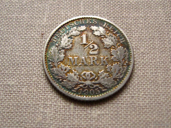 Германия 1/2 марки 1905 J Серебро 900 2.77 g (по каталогу)