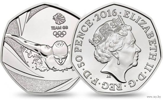 Великобритания 50 пенсов 2016 Олимпиада в Рио, плавание UNC