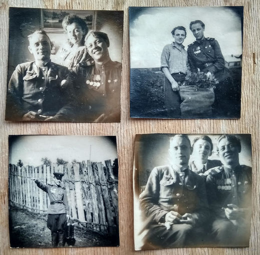4 содатских фото с наградами. 5.5х5.5 см. 1940-е. Цена за все.