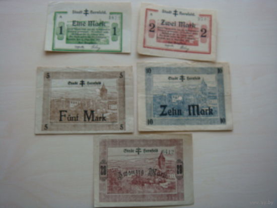 Германия 1, 2, 5, 10, 20 марок 1918 год нотгельд