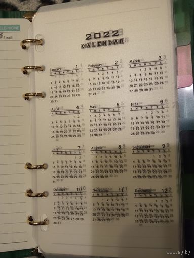 Календарь на 2022 год формата А6 в ежедневник