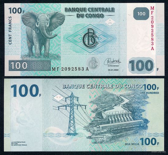 Конго 100 франков 2022 год. UNC