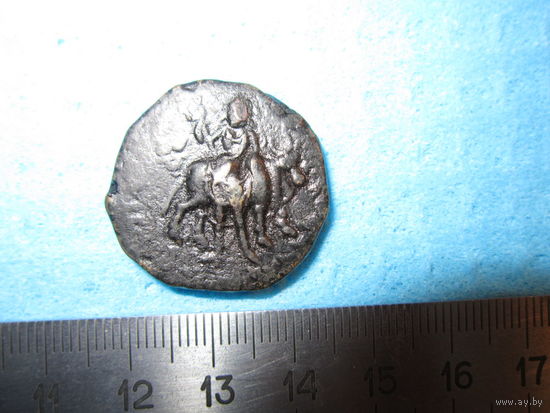 Монета тетрадрахма. Древнее Кушанское царство. Кушаны. Медь