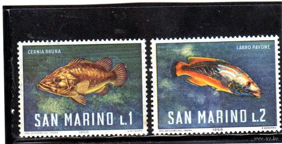 Сан Марино.Mi:SM 869,870. Atlantic Wreckfish (Polyprion americanum), Cuckoo Wrasse (Labrus bimaculatus). Серия: Рыбы, морская жизнь