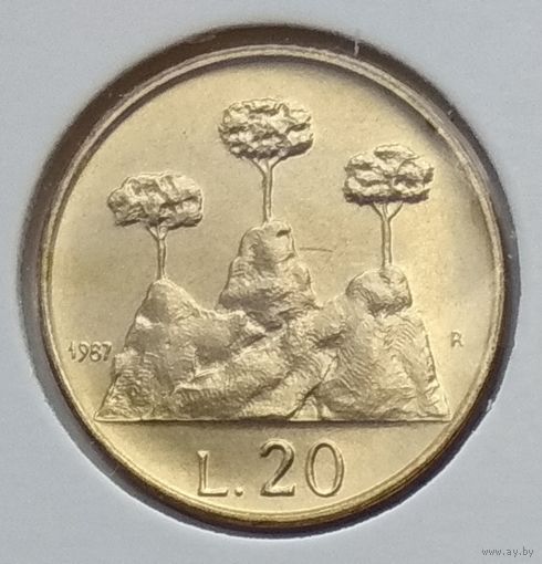 Сан-Марино 20 лир 1987 г. 15 лет возобновлению чеканке монет. В холдере