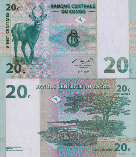 Конго 20 Сантим 1997 UNC П1-4